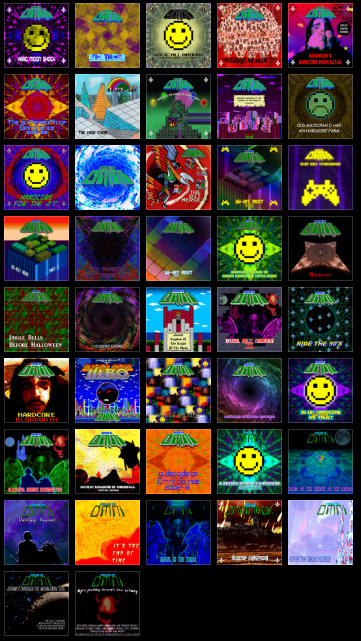 Miniatures of all Dream of Omni releases on a 5x9 grid