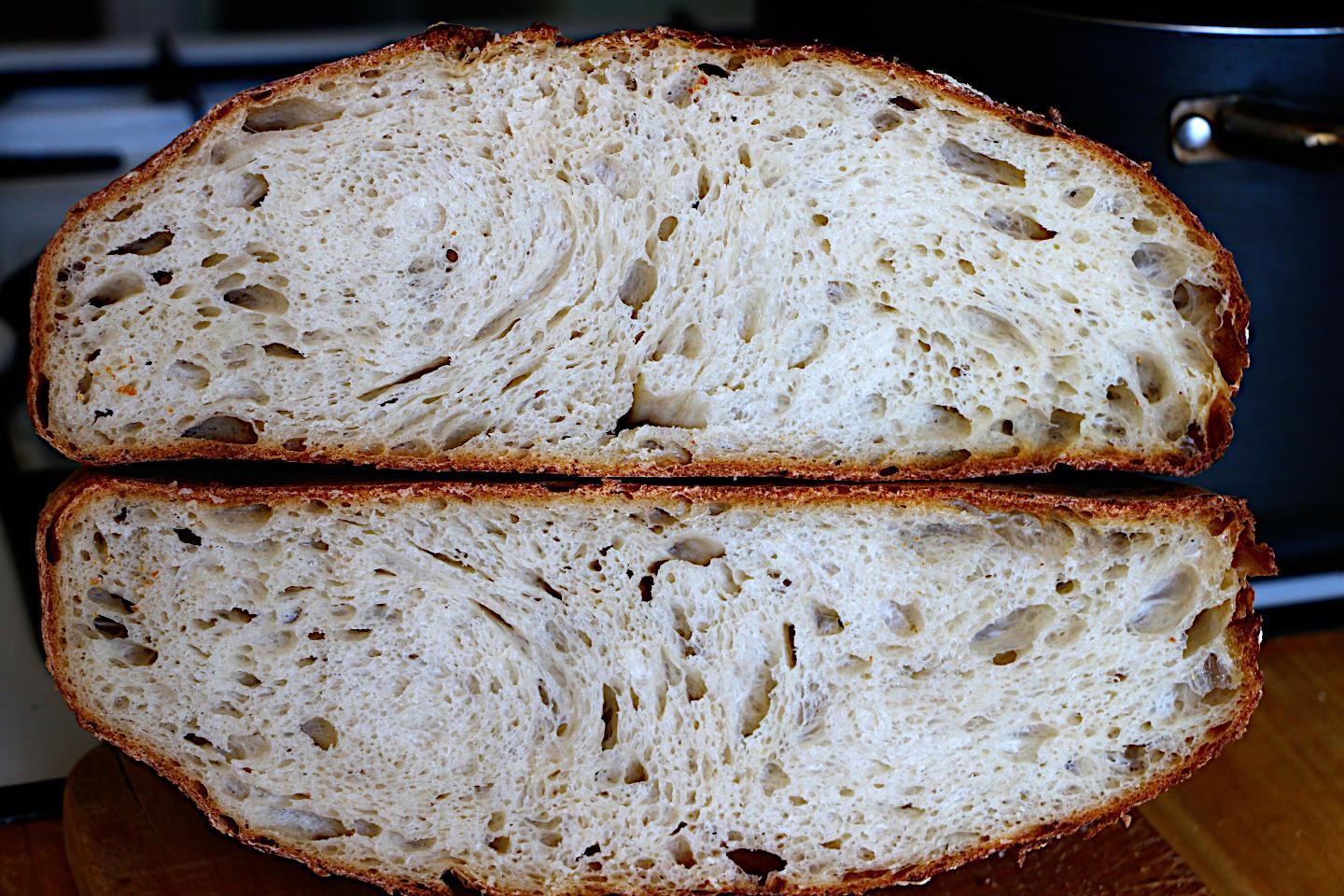 Cut to show a fairly open and even crumb.

Canon EOS 70D
ISO: 160
Shutter Speed: 1/80
Aperture: 5.0

Lens: 18.0 - 135.0 mm
Focal Length: 50.0 mm (35 mm equivalent: 78.8 mm)
Hyperfocal Distance: 26.24 m
Depth Of Field: 0.04 m (0.69 - 0.72 m)
Field Of View: 25.7 deg

GPS Position: 51 deg 32' 20.64" N, 0 deg 5' 55.17" E

Upney, Borough of Barking and Dagenham, Upney, England, United Kingdom

Author: Matthew Malthouse
2026:07:20 15:36:48
Copyright: Matthew Malthouse © 2026