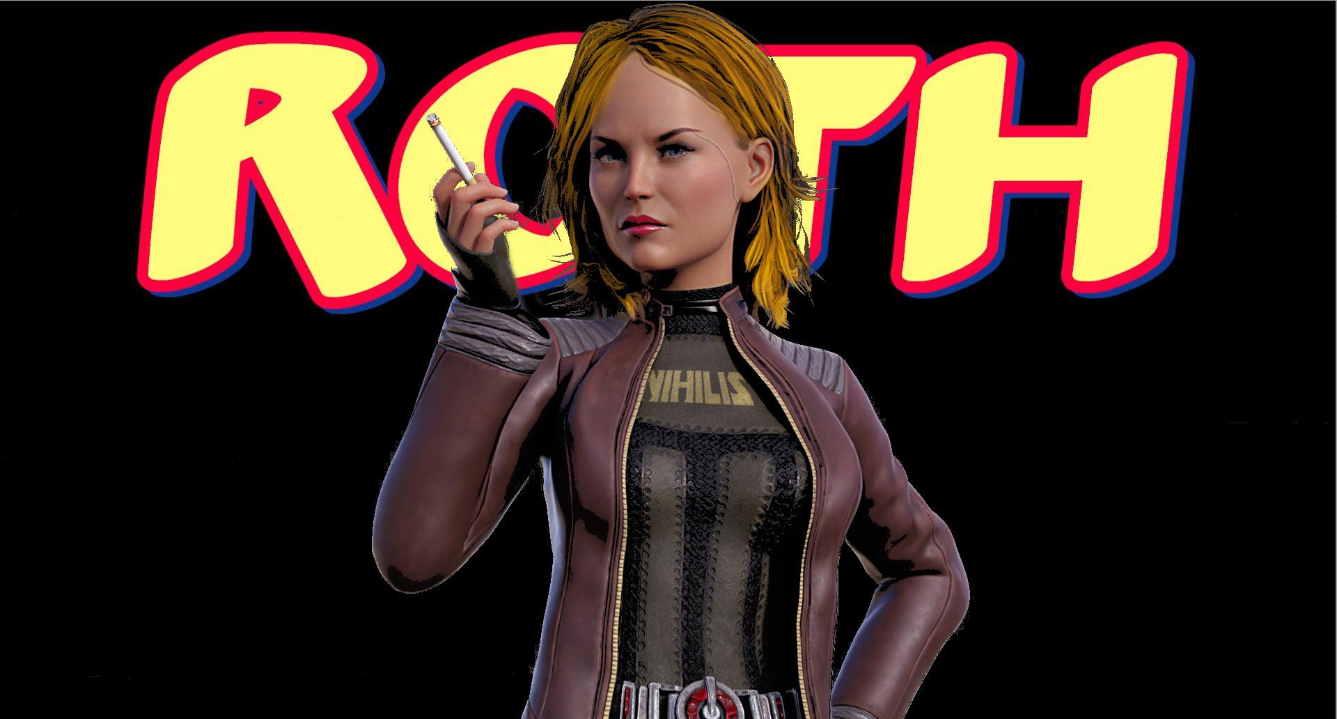 Image by mdw_jason.

Loren Roth is a woman with a very cynical nature, and that distrust is often written on her face. She rarely smiles, and wears a sneer most of the time.

She has an athletic build and has a distinguishing scar on the left hand side of her face. It is a thin scar leading from the side of her eye down to her jawline. Not too obvious from a distance, but becomes more apparent at close range.

She is self-conscious of this, and often hides it with her shoulder length hair.

She is stood in a defiant pose, smoking a cigarette, dressed in a maroon leather jacket and trousers, with a black shirt with the logo 'nihilist' emblazoned upon it.