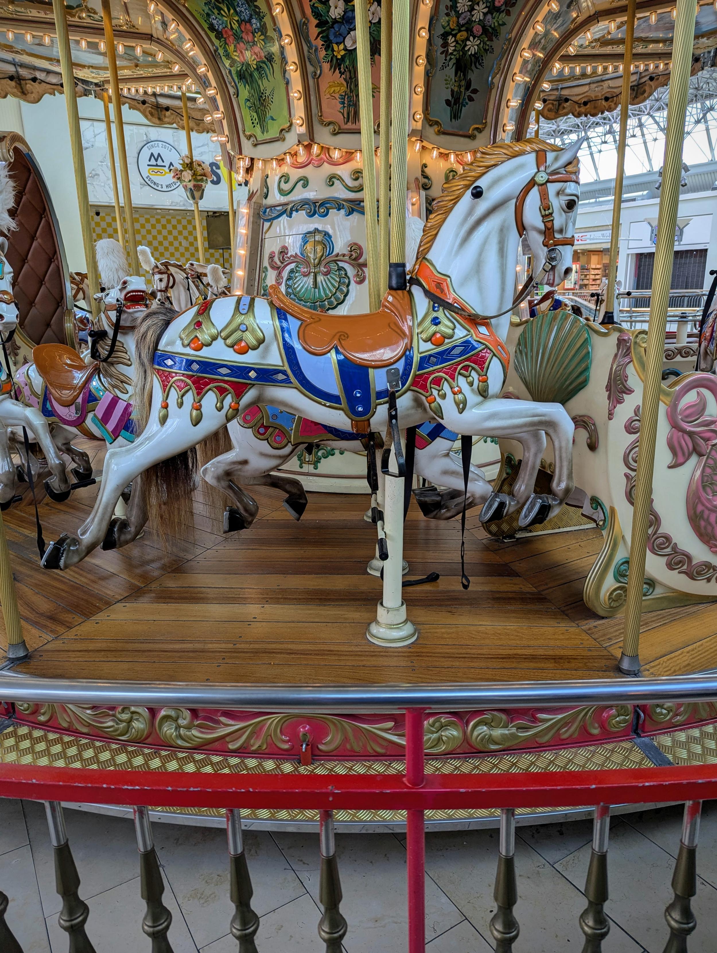 Colorful carousel horses.