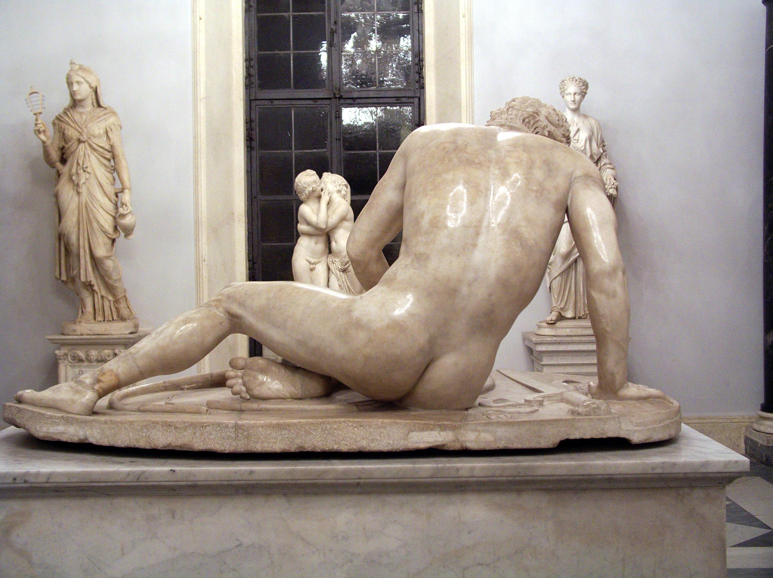 The Dying Gaul, Roman marble copy of a lost Greek Hellenistic bronze original. It depicts a wounded Celtic warrior, identified by his distinctive neck torc and matted hair, at the moment of his defeat. The original statue was likely commissioned between 230–220 BC by King Attalus I of Pergamon to celebrate his victory over the Galatians. The sculpture is currently housed in the Capitoline Museums in Rome.

C5050Z
ISO: 200
Shutter Speed: 1/25
Aperture: 2.0

Focal Length: 10.5 mm (35 mm equivalent: 50.3 mm)
Hyperfocal Distance: 8.78 m
Field Of View: 39.4 deg

GPS Position: 41 deg 53′ 35″ N, 12 deg 28′ 58″ E

2005:01:14 19:38:23
Copyright: © Matthew Malthouse 2005