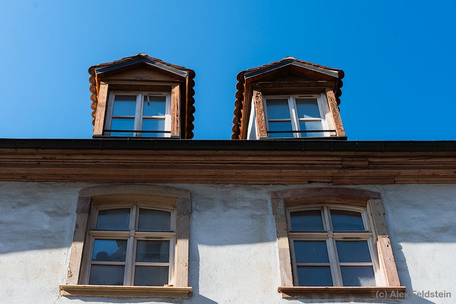Strasbourg windows on a blue sky day