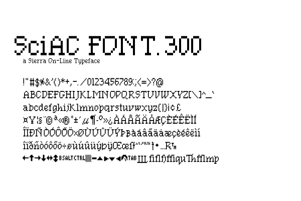 Typeface specimen for a Sierra On-Line OTF font based on FONT.300