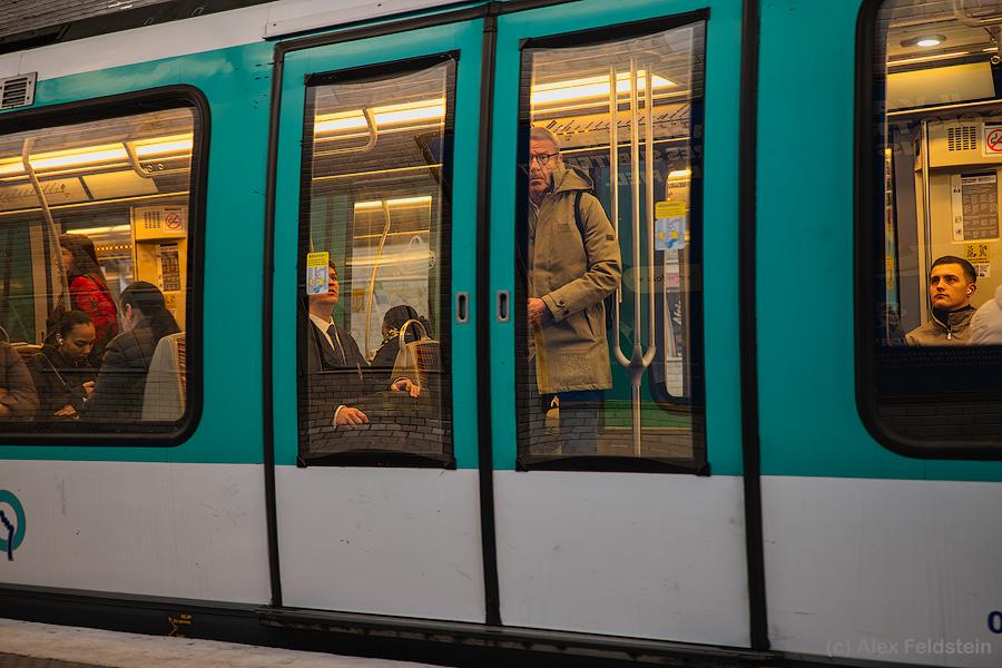 Paris Metro train at a station