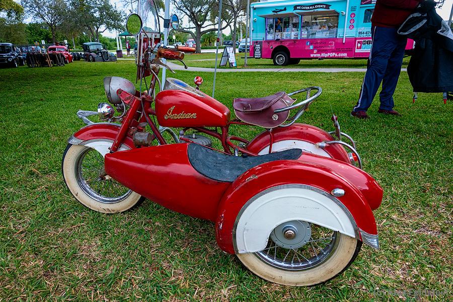 Red kid's Indian motorcycle with Sidecar