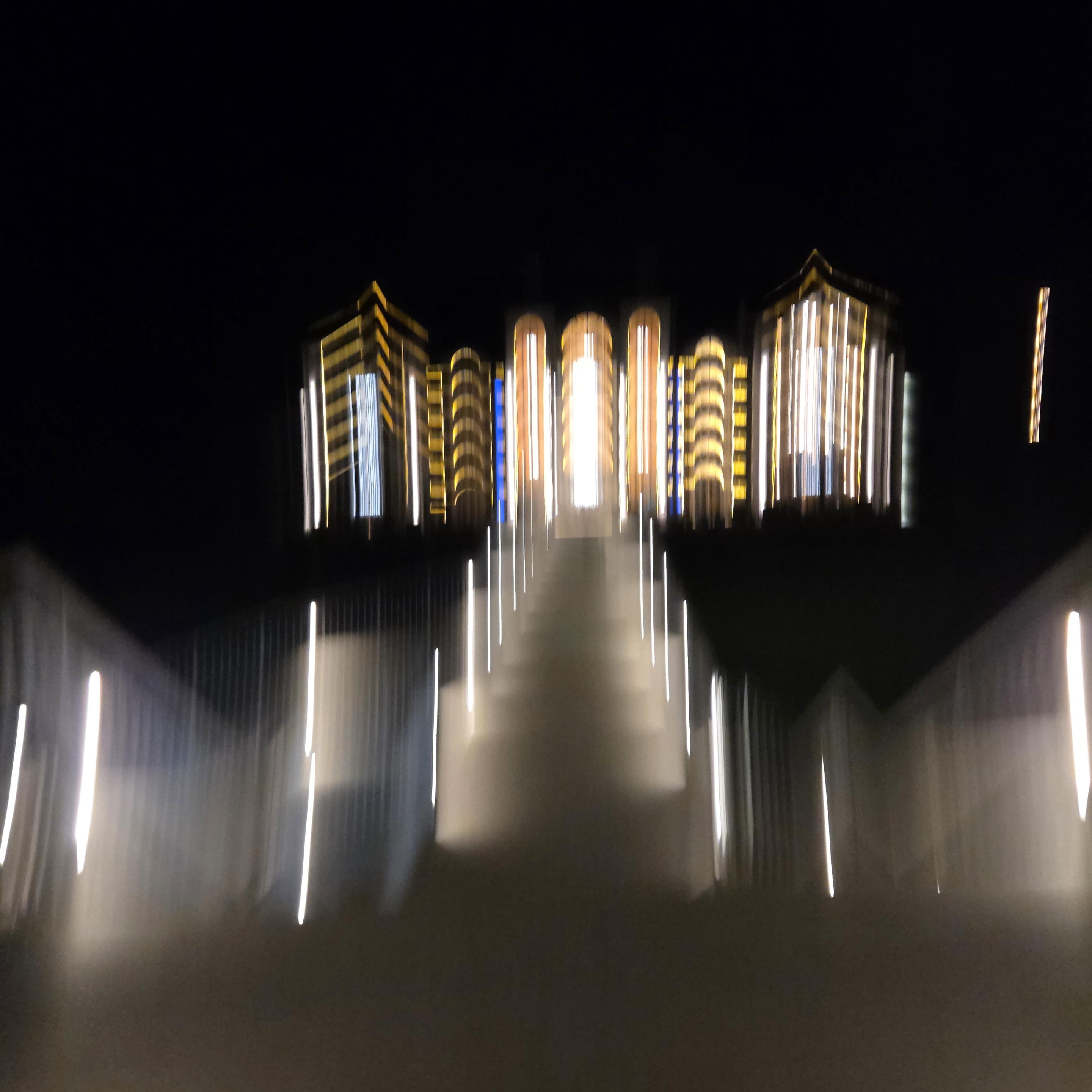 Lines of light that form a building