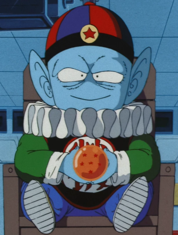 Personaje de Dragon Ball Pilaf. Es un monstruo con la piel azul. Sostiene una bola de dragón, la sexta.