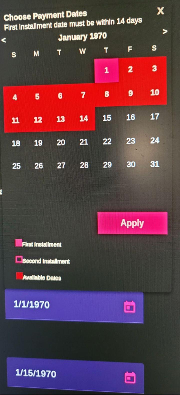 calendar showing Jan 1970