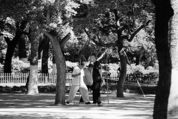 Lucky LUCKY SHD 400 (FF)

English
A black and white photograph of three people in the park standing in the shade of trees. Heavy foliage can be seen.

中文
一张黑白照片.公园中在树荫中的三人.树叶茂密.